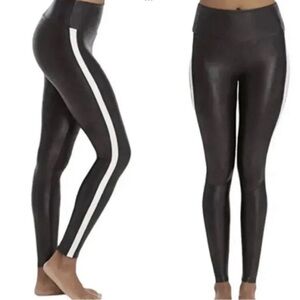 Spanx Faux Leather Leggings Track Stripe Skinny High Rise size Small
